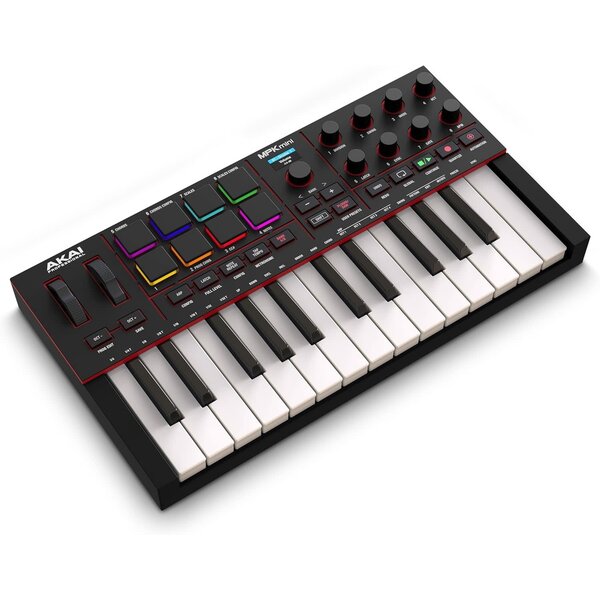 Akai Akai Professional MPK Mini IV USB-C MIDI Keyboard Controller for Beginners and Producers - MPC Drum Pads, 360° Knobs, Pitch and Mod Wheels, Production Software, Native Instruments Sound Package, Black