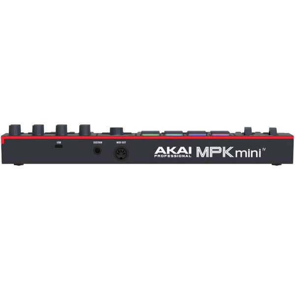 Akai Akai Professional MPK Mini IV USB-C MIDI Keyboard Controller for Beginners and Producers - MPC Drum Pads, 360° Knobs, Pitch and Mod Wheels, Production Software, Native Instruments Sound Package, Black