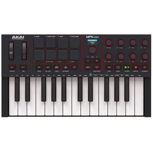 Akai Akai Professional MPK Mini IV USB-C MIDI Keyboard Controller for Beginners and Producers - MPC Drum Pads, 360° Knobs, Pitch and Mod Wheels, Production Software, Native Instruments Sound Package, Black
