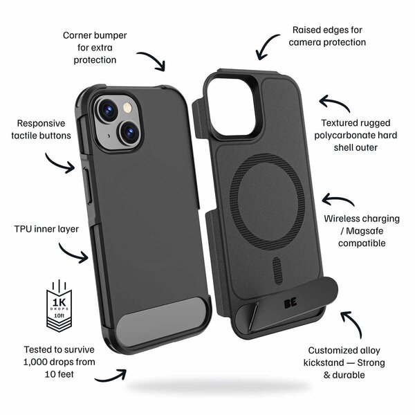 Blu Element Blu Element Armour Ultra MagSafe w/Kickstand Case Black for iPhone 17e/16e/15/14/13