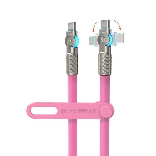 HyperGear 12 ft. 360cm 100W USB-C to USB-C Chunky 180 Rugged Cable w/Rotating Connectors Pink
