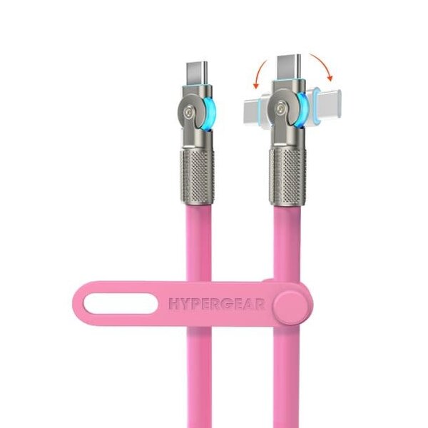 HyperGear 12 ft. 360cm 100W USB-C to USB-C Chunky 180 Rugged Cable w/Rotating Connectors - Pink