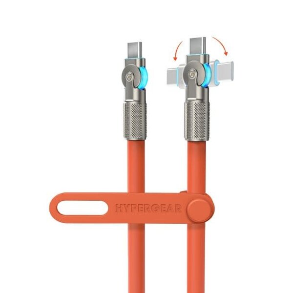 HyperGear 6 ft. 180cm 100W USB-C to USB-C Chunky 180 Rugged Cable w/Rotating Connectors - Orange