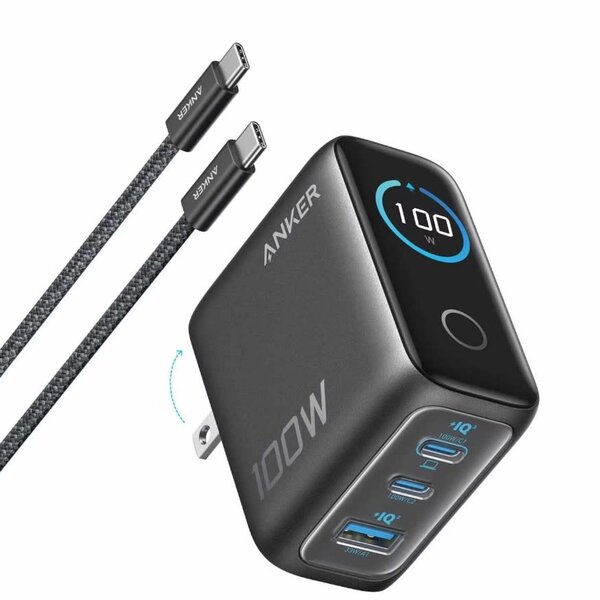 Anker Anker 100W 3-Port PD GaN USB-C/USB-A Wall Charger with Smart Display Black