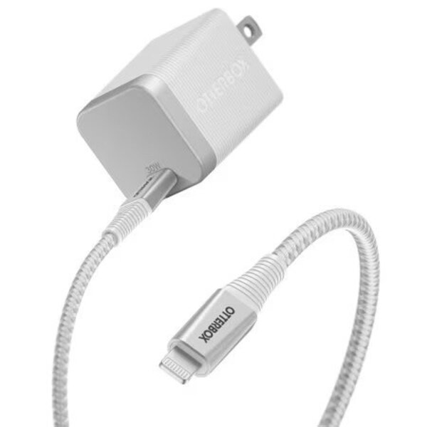 OtterBox Otterbox 30W USB-C GAN Premium Pro Wall Charger w/200cm USB-C to Lightning Braided Cable Bundle White