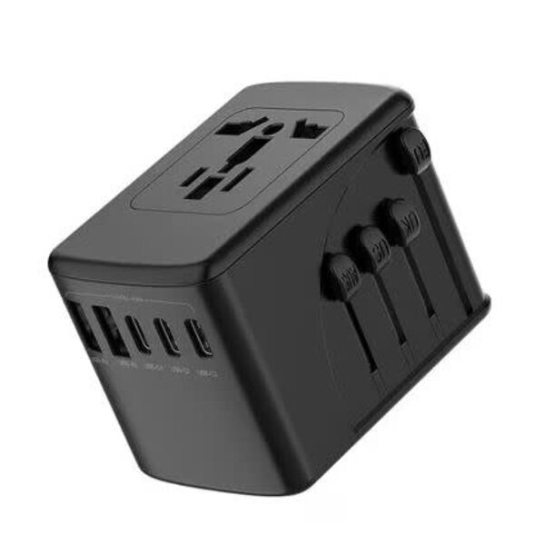 Bulk Packaging Universal International Travel Charger 2 USB-A & 3 Type C Ports 5.8A Output with Nylon Pouch Black
