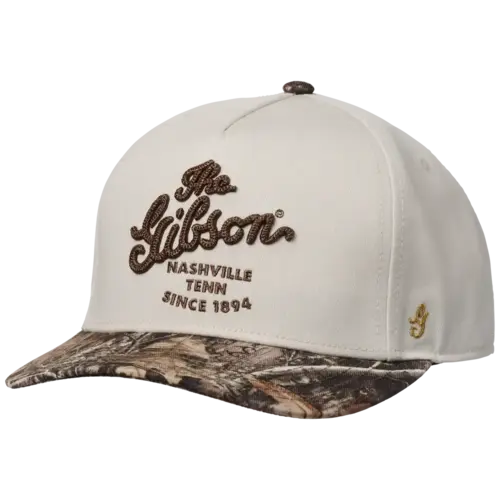 Gibson Script Logo Structured Snapback Hat - Camo