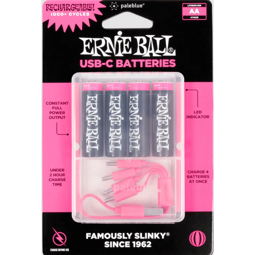 Ernie Ball Ernie Ball USB-C Rechargeable AA Battery by Paleblue (4 Pack)