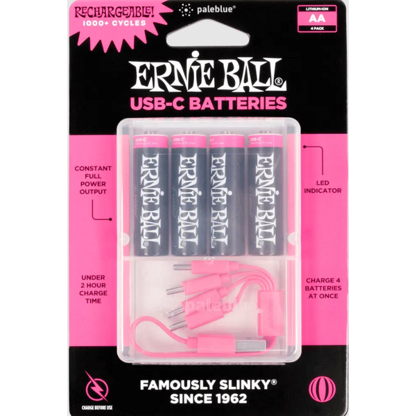 Ernie Ball Ernie Ball USB-C Rechargeable AA Battery by Paleblue (4 Pack)