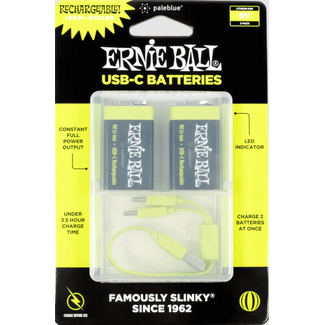 Ernie Ball Ernie Ball USB-C Rechargeable 9v Battery by Paleblue (2 Pack)