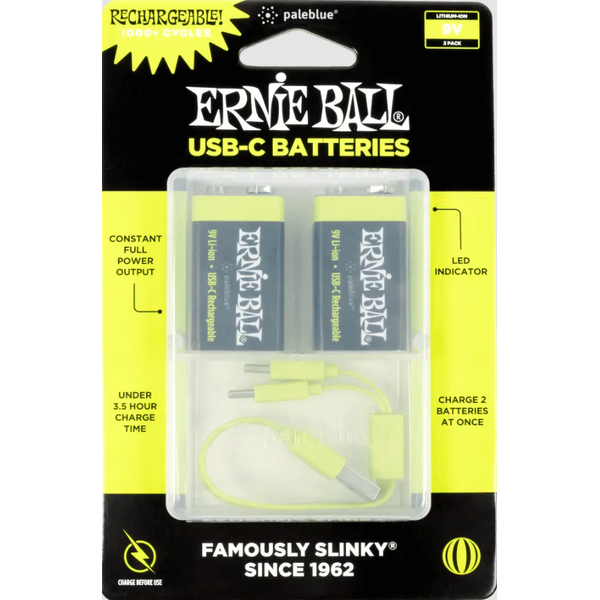 Ernie Ball Ernie Ball USB-C Rechargeable 9v Battery by Paleblue (2 Pack)