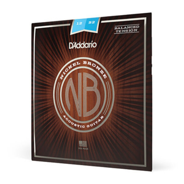 D'Addario NB1252BT Nickel Bronze Acoustic Guitar Strings, Balanced Tension Light, 12-52