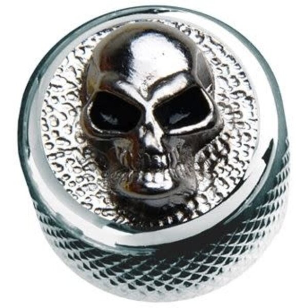 WD Music Q-Parts Knobs with Angry Skull Inlay Chrome