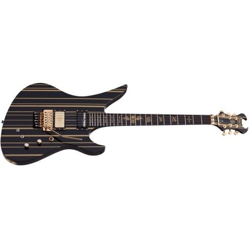 Schecter Schecter Synyster Gates Custom-S Electric Guitar, Gloss Black With Gold Pin Stripes