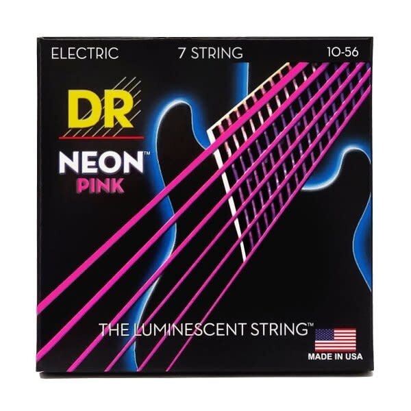 Dr. Strings Neon Pink K3 Coated Nickel Plated 7-String Electric Guitar Strings, Medium (10-56)