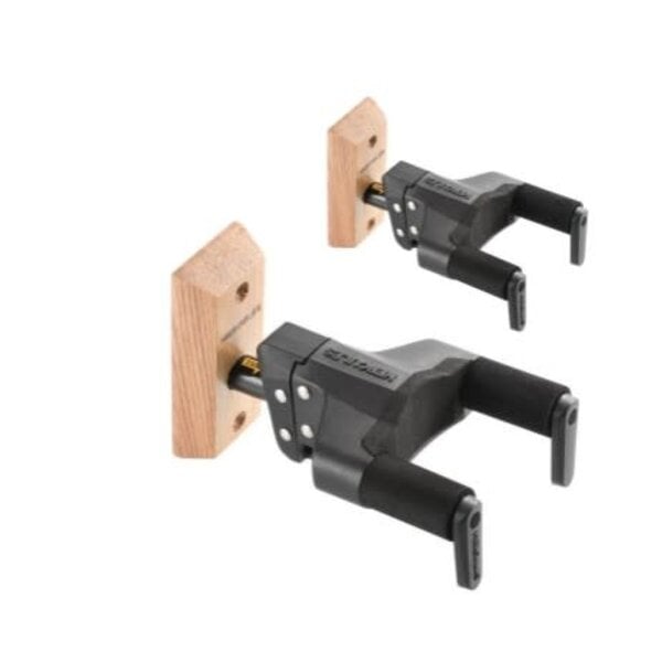 Hercules Hercules 2-Pack Upgraded Auto Grip System Guitar Hanger Wood Base Short Arm
