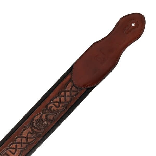 Profile Leather Padded Strap with Celtic Knot Pattern Dark Brown