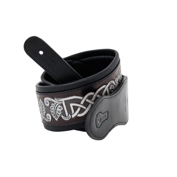 Profile Leather Padded Strap Dark Brown and Black with Silver Celtic Knot Pattern