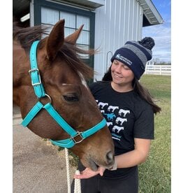 Navy Striped Beanie with Pom