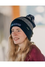 Navy Striped Beanie with Pom