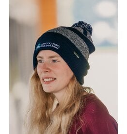 Navy Striped Beanie with Pom