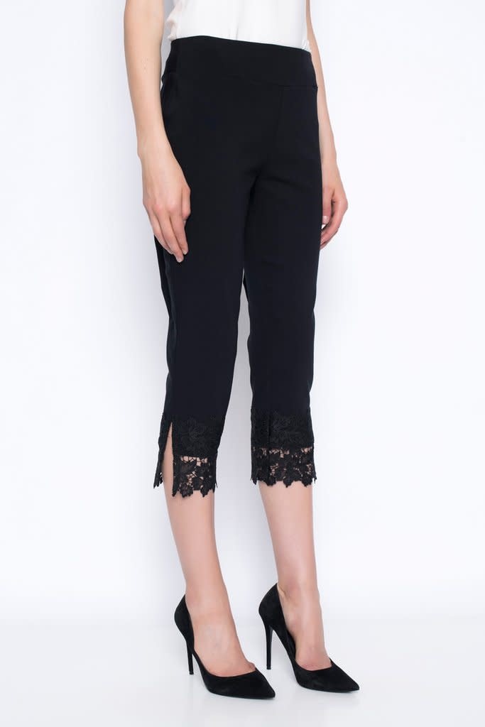 Women's Basic Cotton Blend Lace Trim Solid Capri Leggings S-3XXL