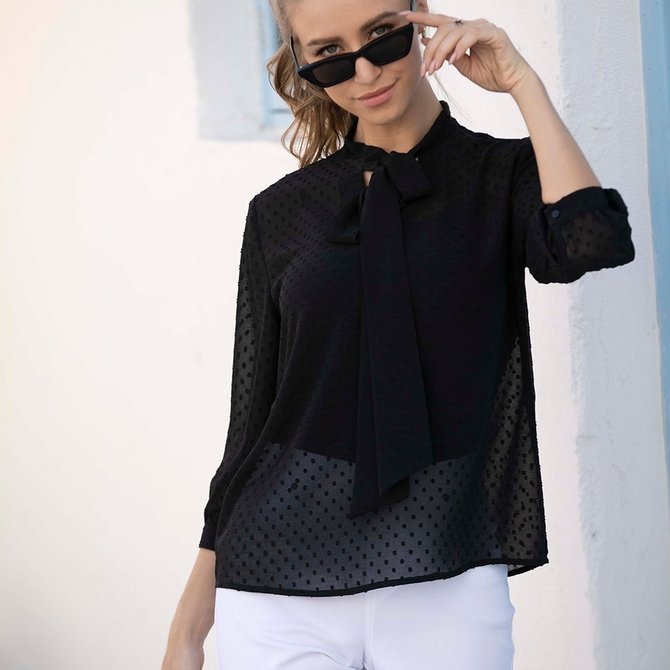 Sheer Swiss Dot Tie Blouse CF-12