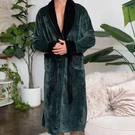 Lotus Linen Unisex Shawl Collar Fleece Robe