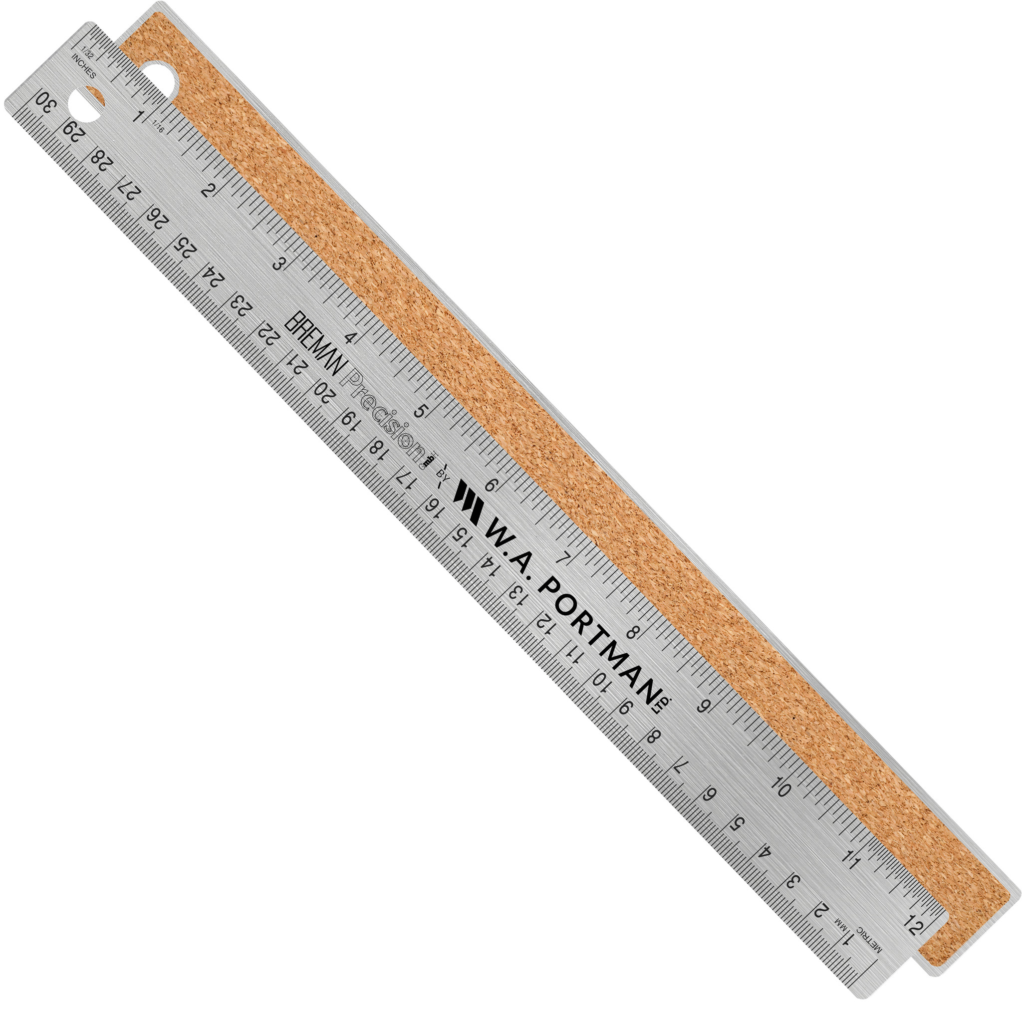 W.A. Portman 12" Stainless Cork Back Ruler (1pk, 2pk, 10pk)