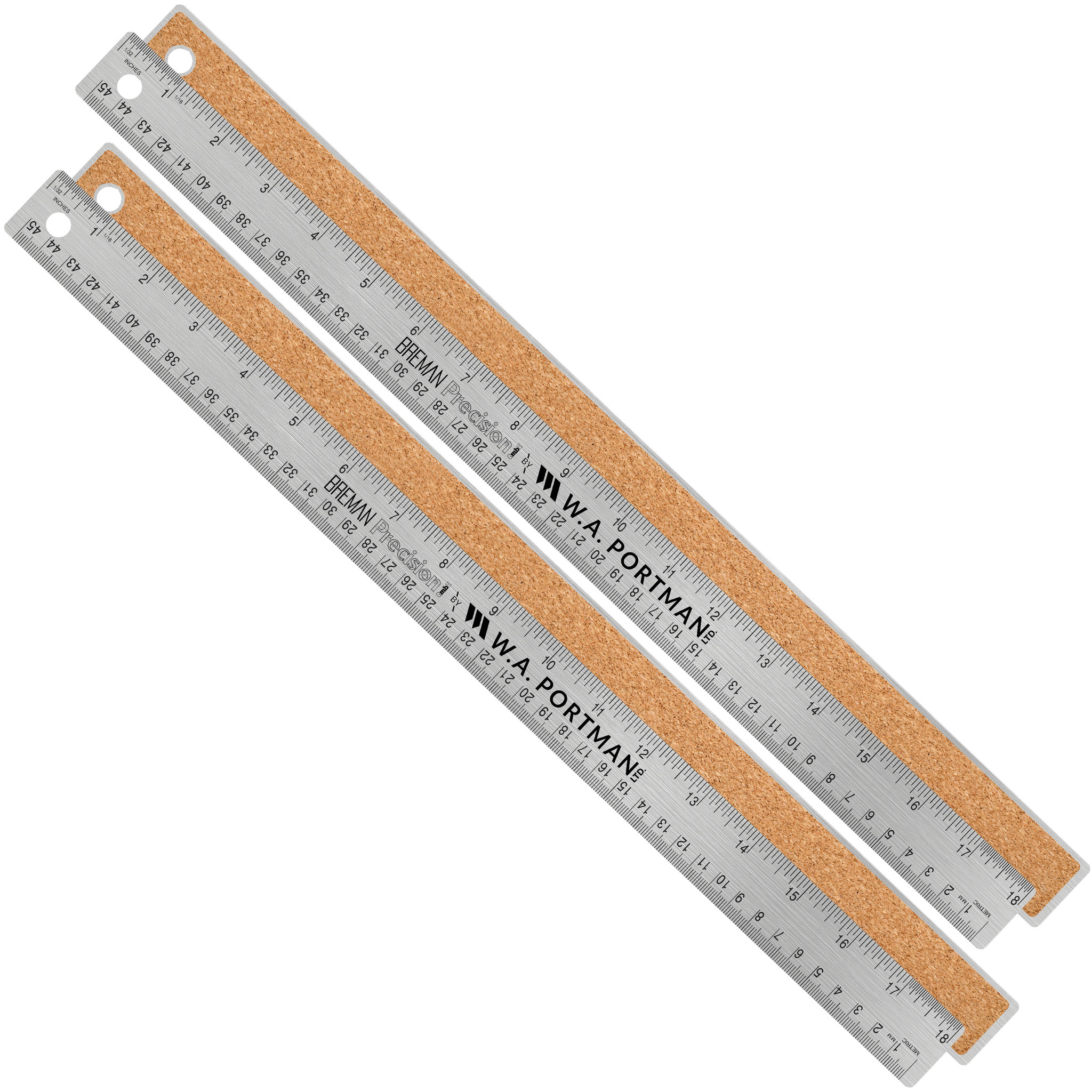 W.A. Portman 18" Stainless Cork Back Ruler 2pk