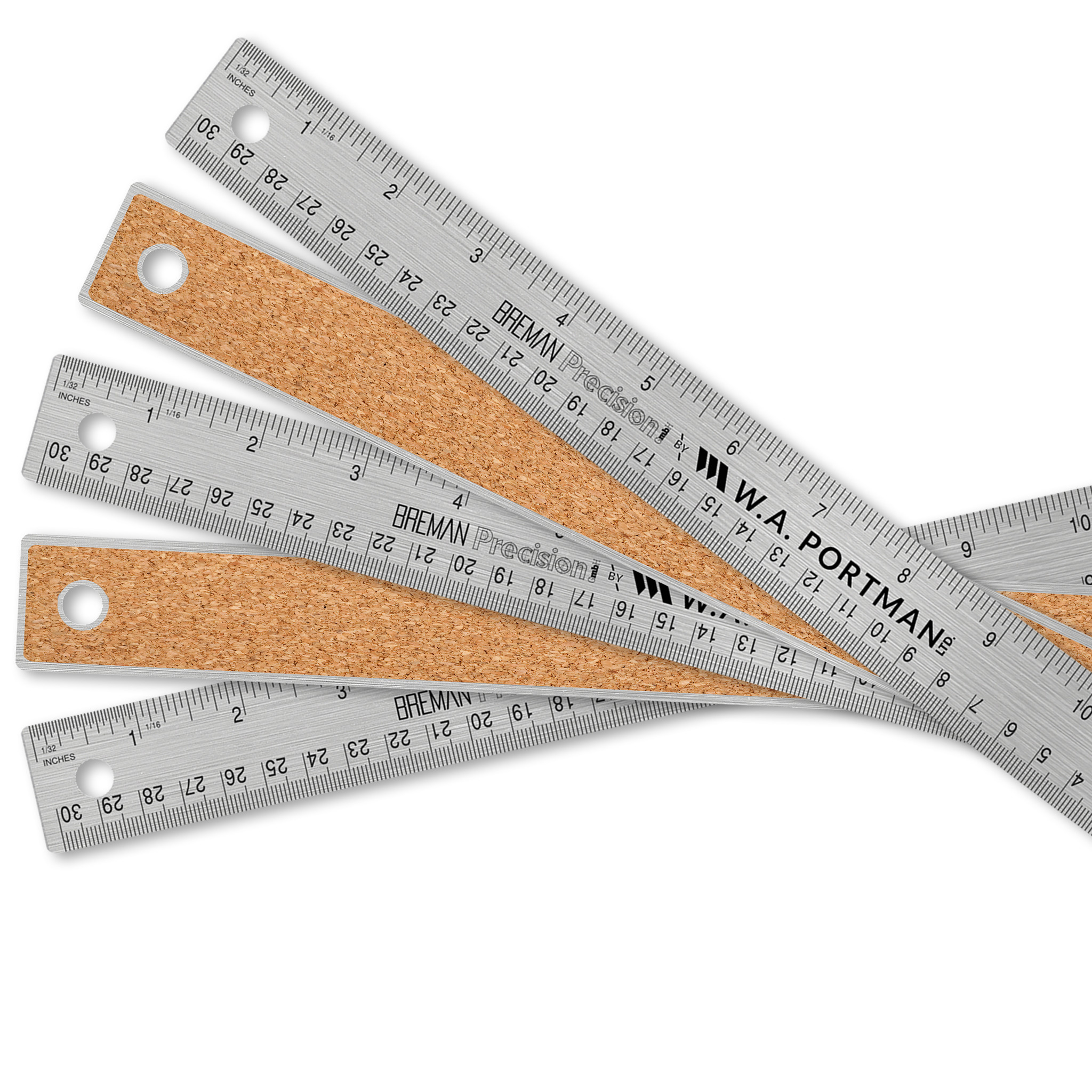 W.A. Portman 24" Stainless Cork Back Ruler 10pk