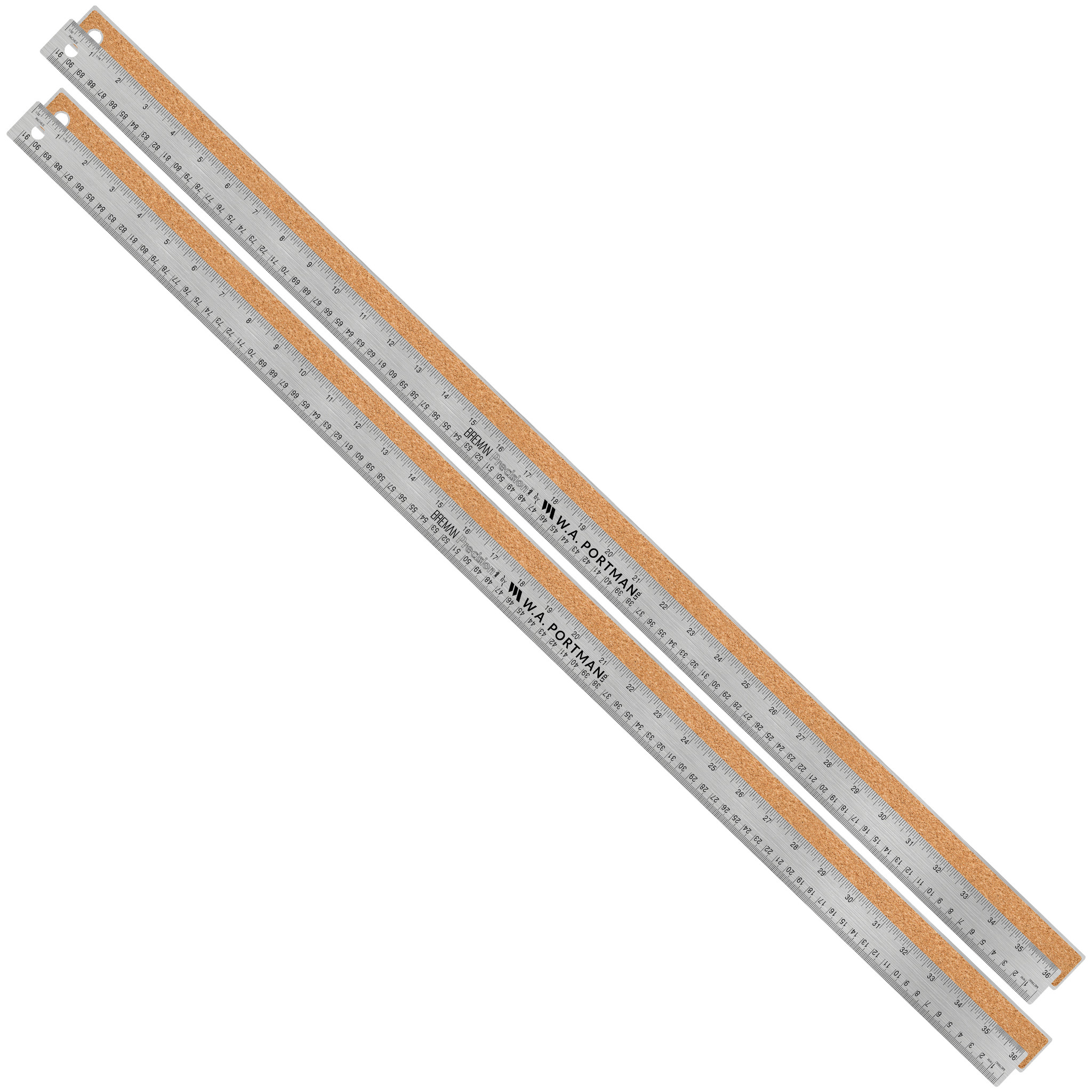 W.A. Portman 36" Stainless Cork Back Ruler 2pk