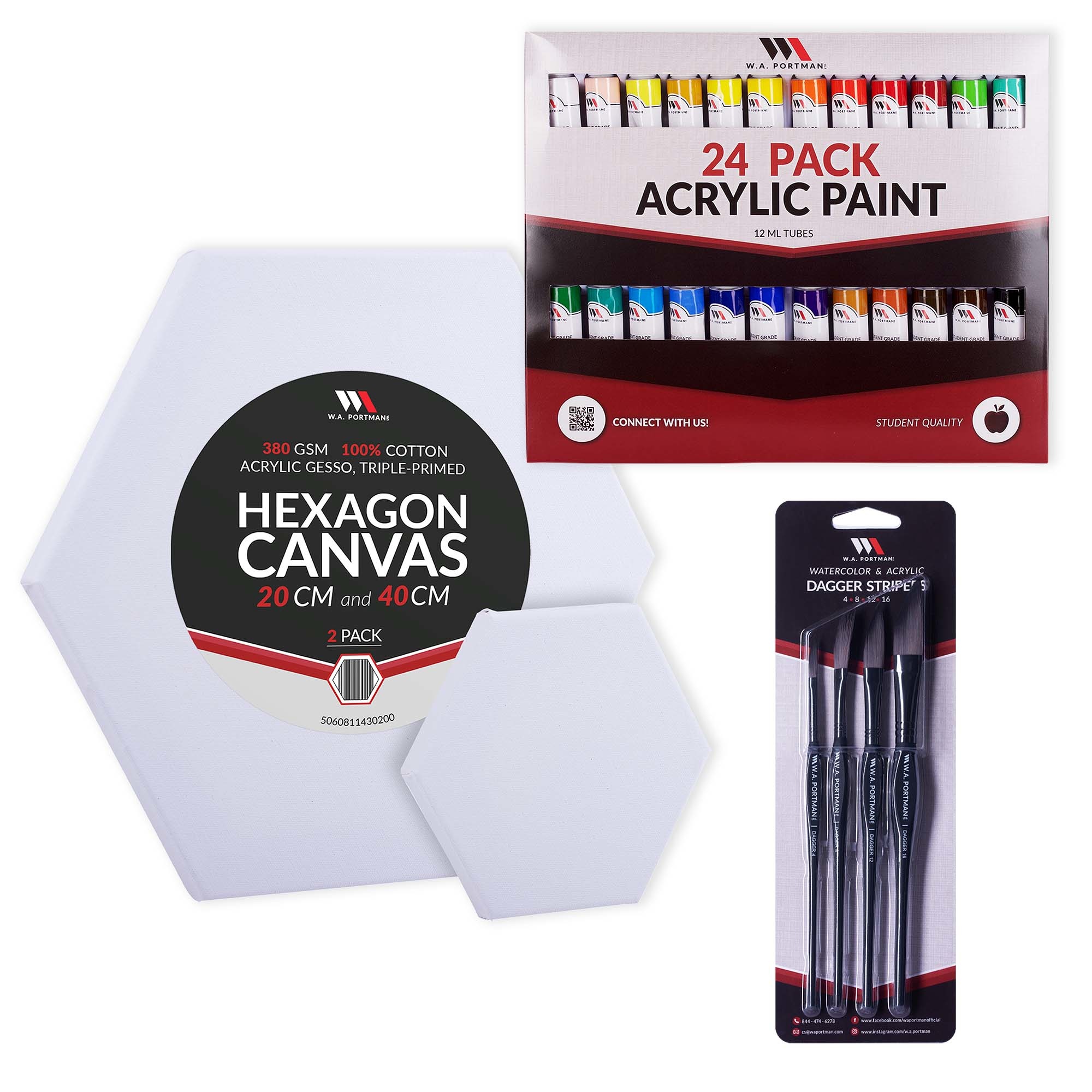 W.A. Portman Hexagon Canvas & Dagger Brush Deluxe Painting Set