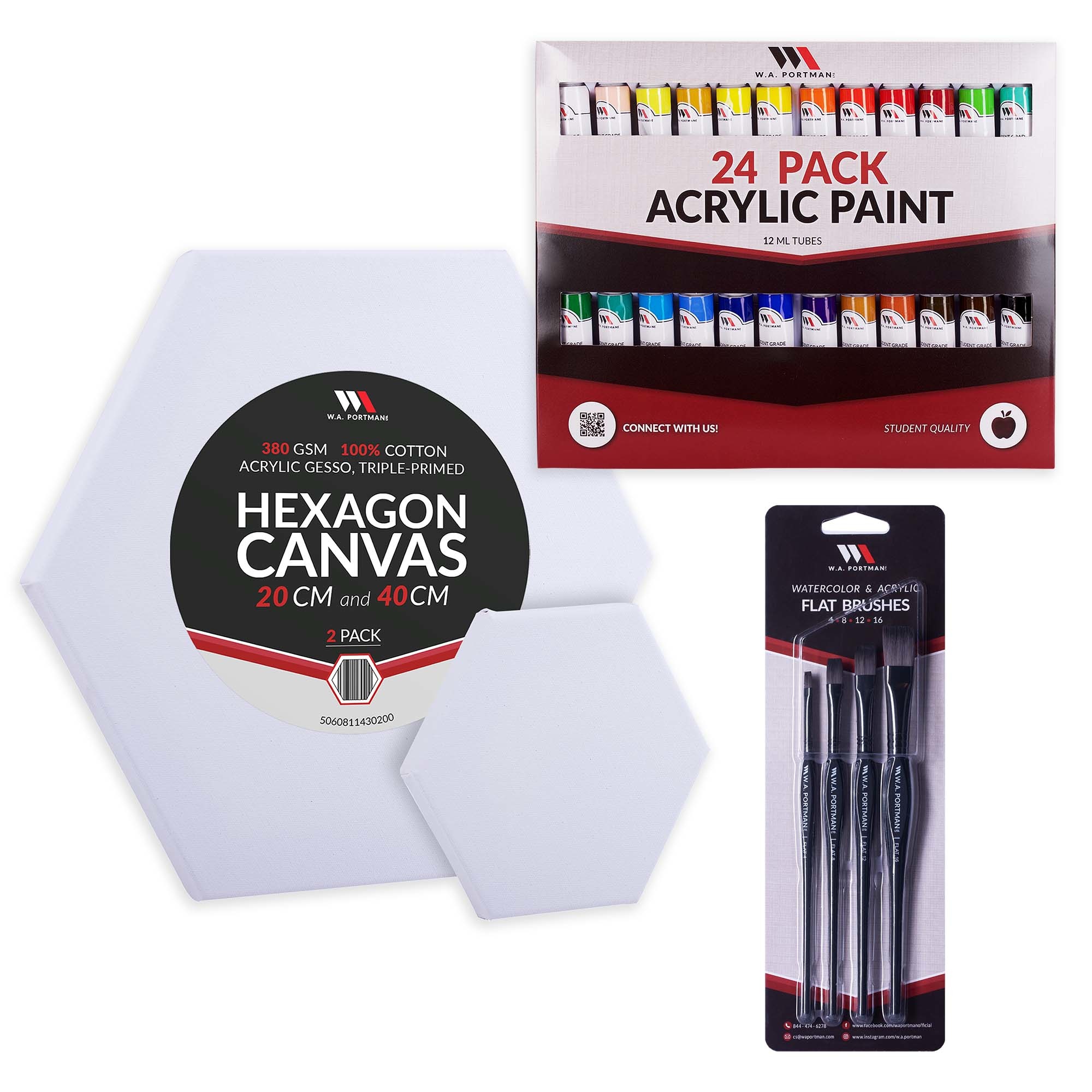W.A. Portman Hexagon Canvas & Flat Brush Deluxe Painting Set