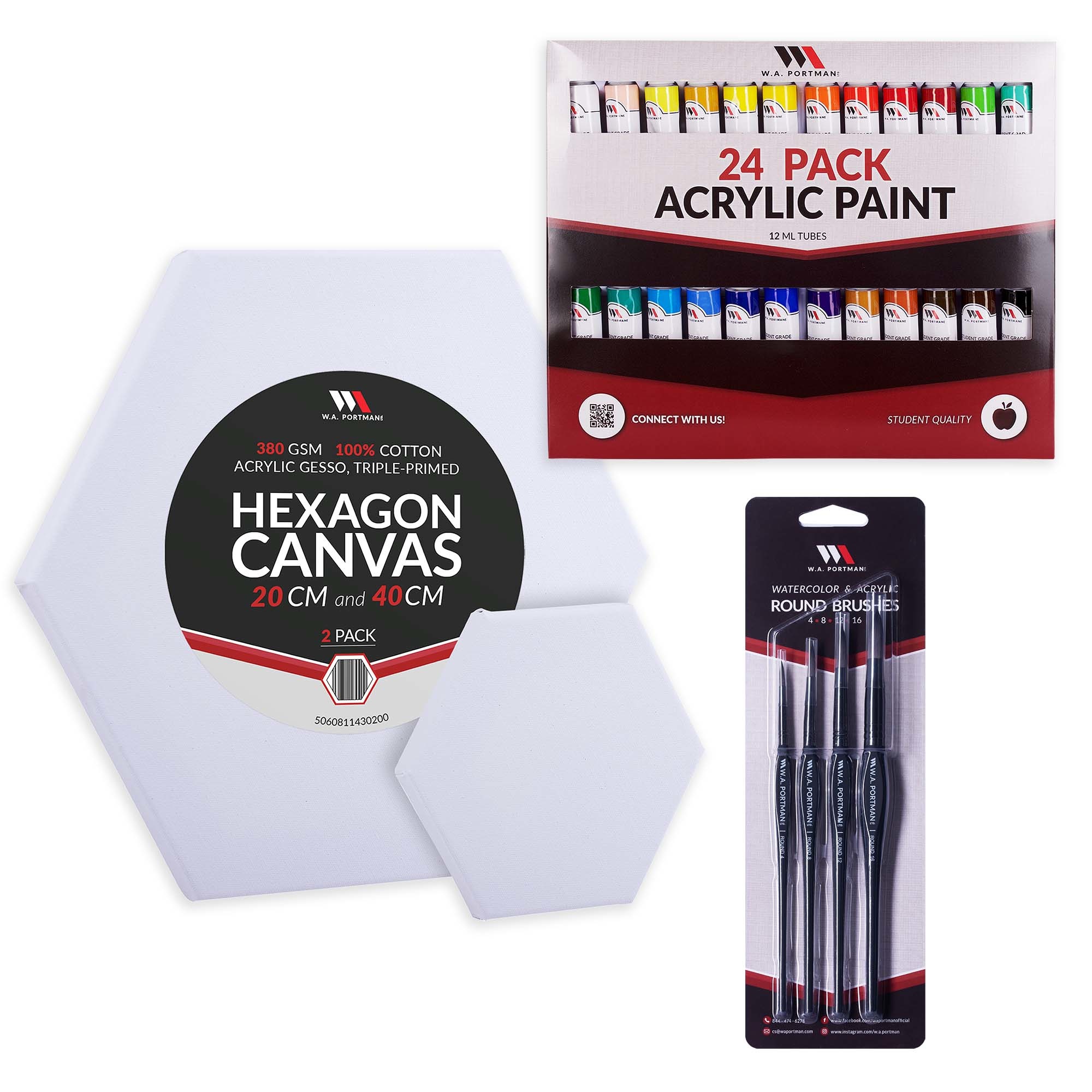 W.A. Portman Hexagon Canvas & Round Brush Deluxe Painting Set