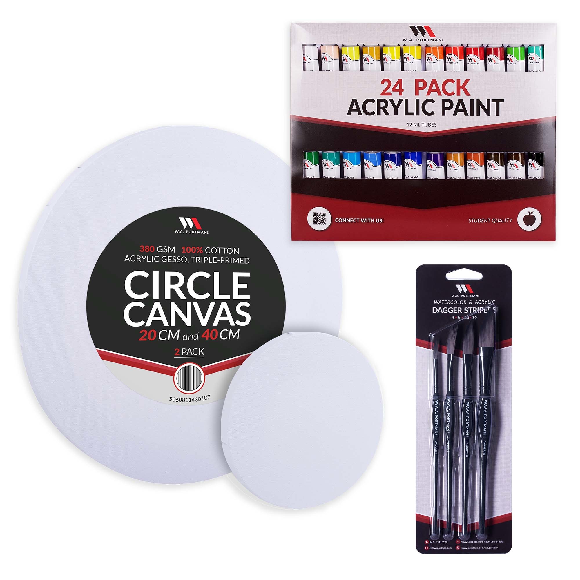 W.A. Portman Circle Canvas & Dagger Brush Deluxe Painting Set