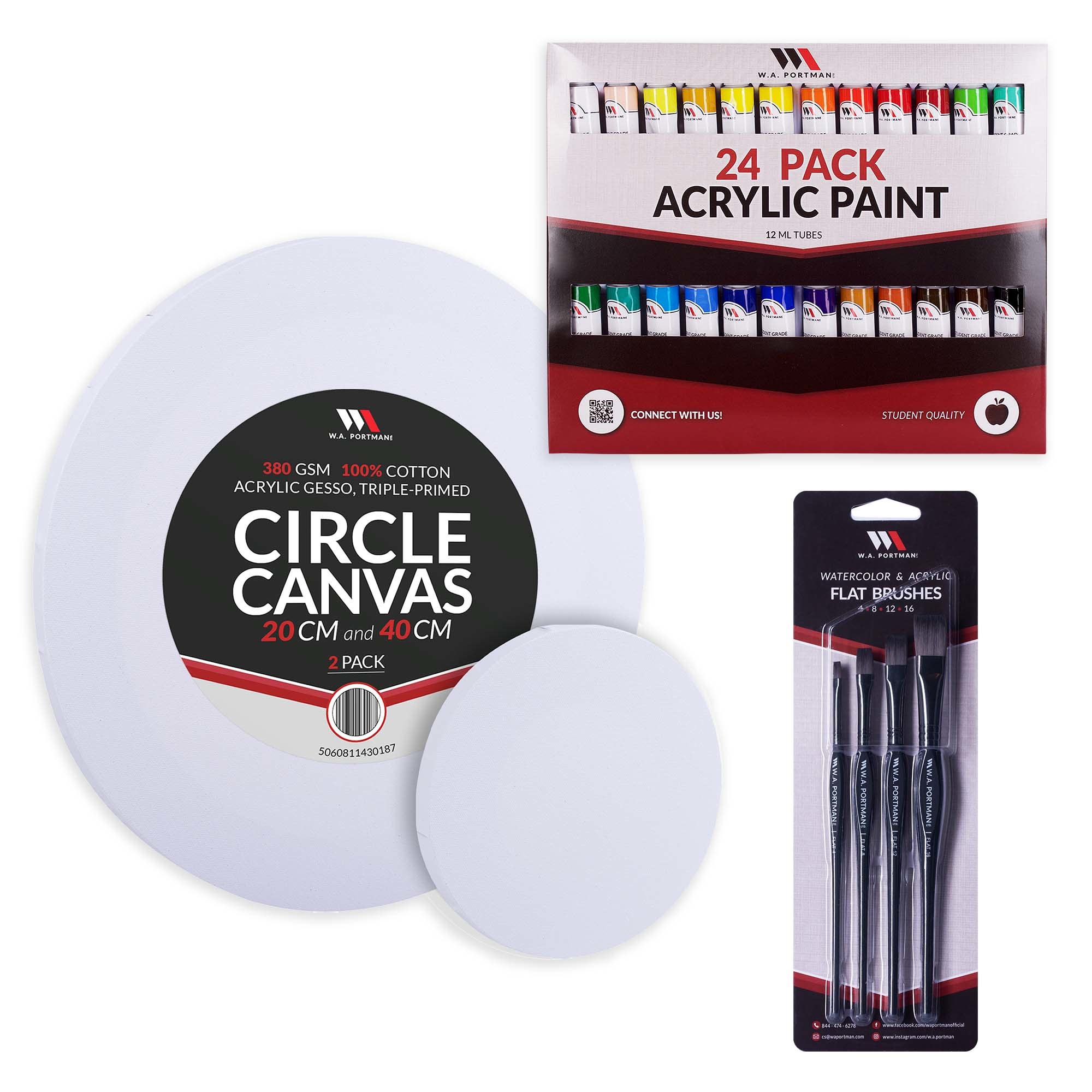 W.A. Portman Round Canvas & Flat Brush Deluxe Painting Set