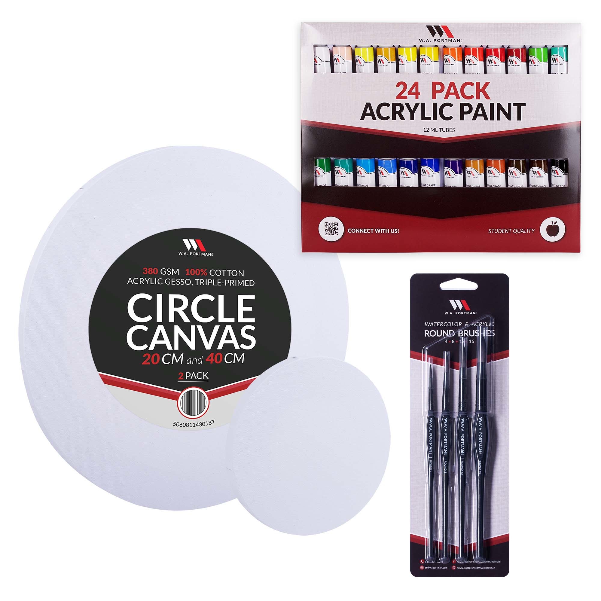 W.A. Portman Circle Canvas & Round Brush Deluxe Painting Set