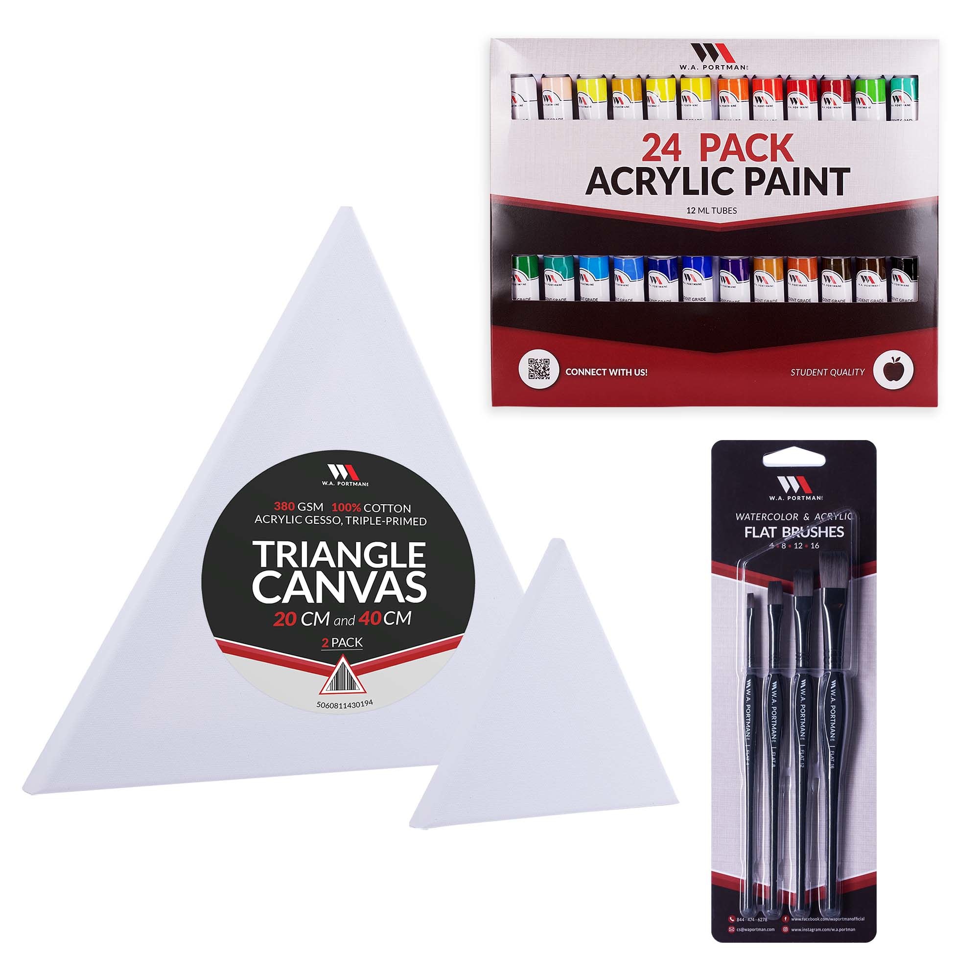 W.A. Portman Triangle Canvas & Flat Brush Deluxe Painting Set