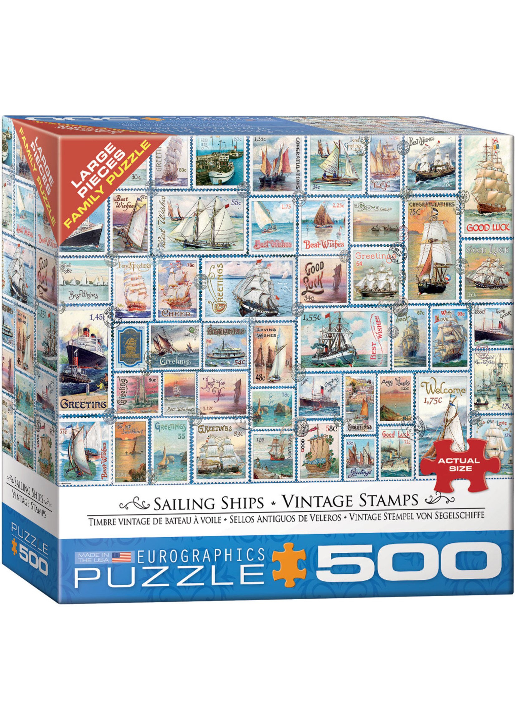 Eurographics "Sailing Ships Vintage Stamps" 500 Piece Puzzle