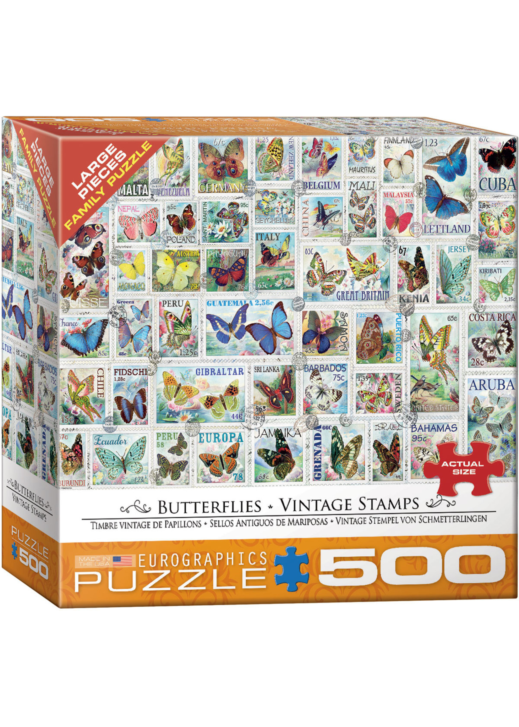 Eurographics "Butterflies Vintage Stamps" 500 Piece Puzzle
