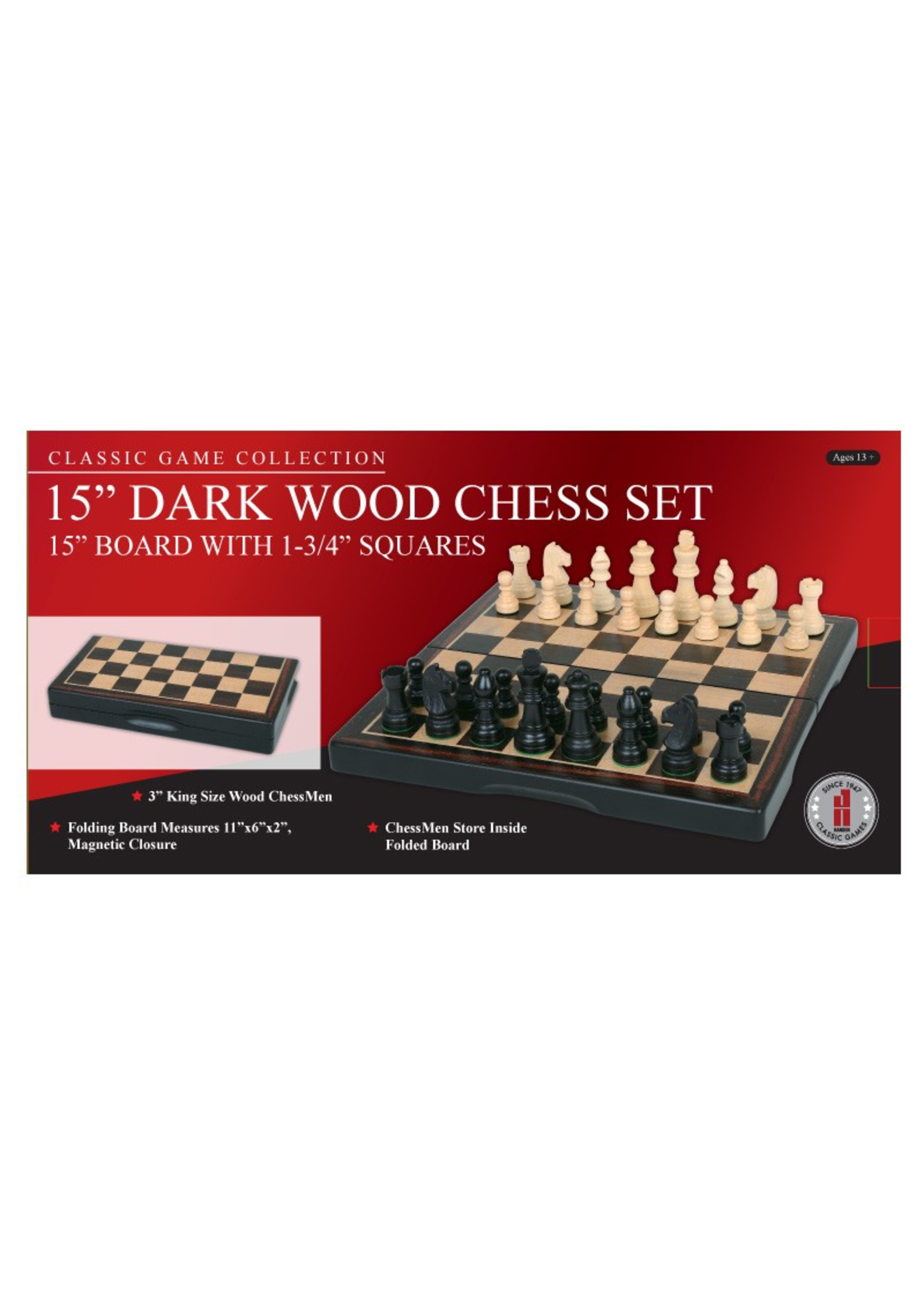 John Hansen 15" Ebony Wood Folding Chess Set