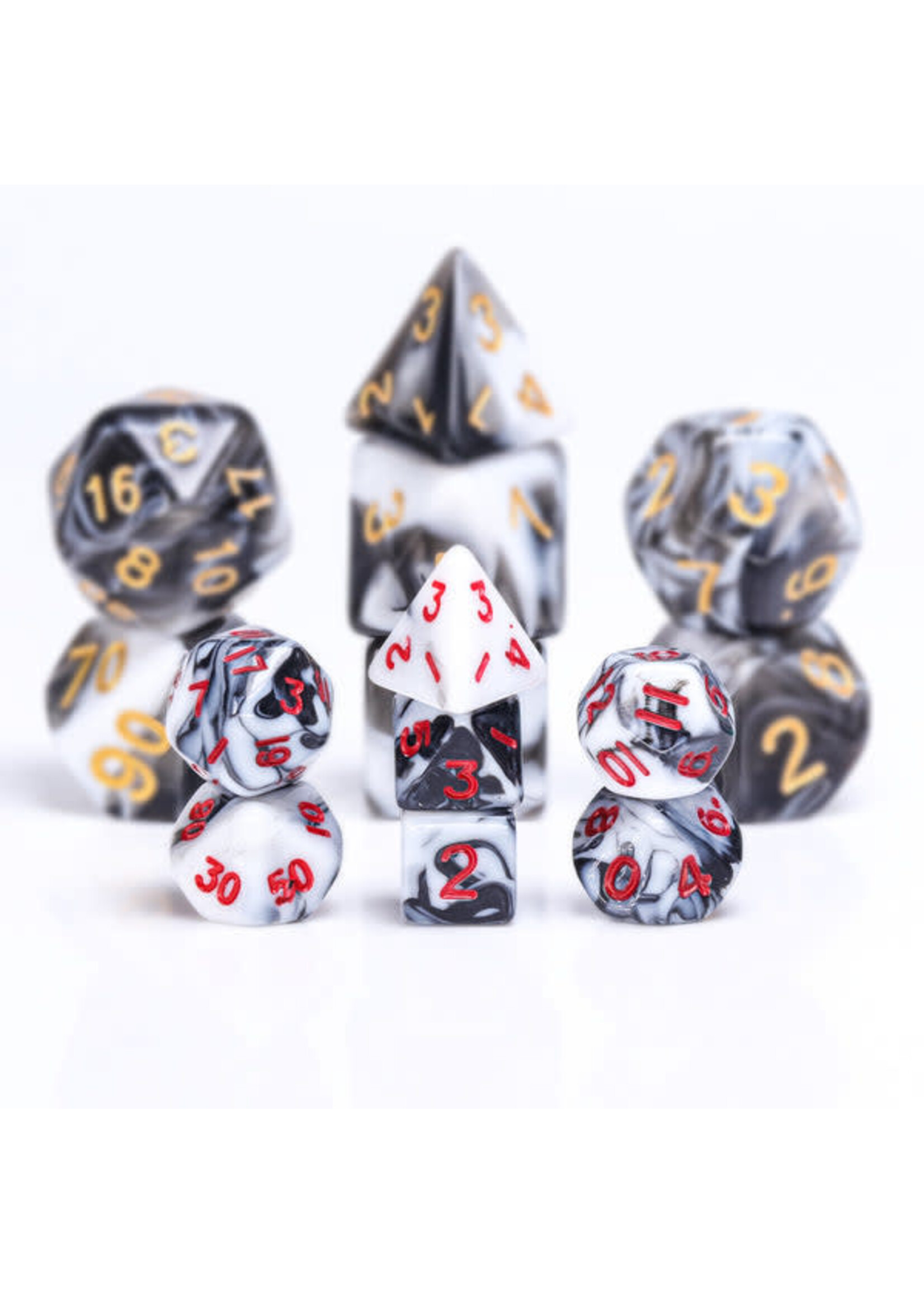 HD Dice Mini RPG Dice Black/White Blend (Red Font)