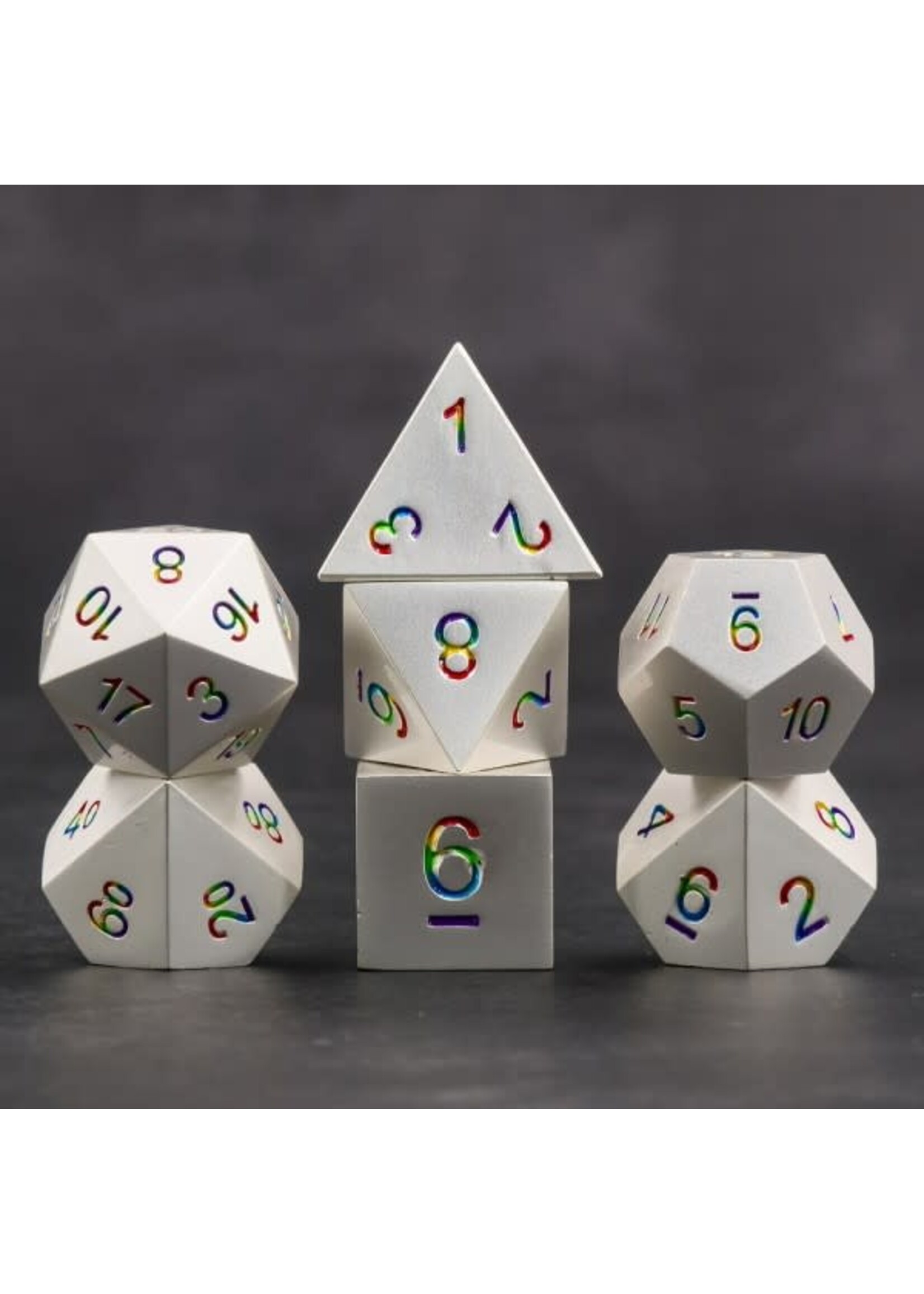 HD Dice Rainbow White - Metal 7 Piece RPG Set