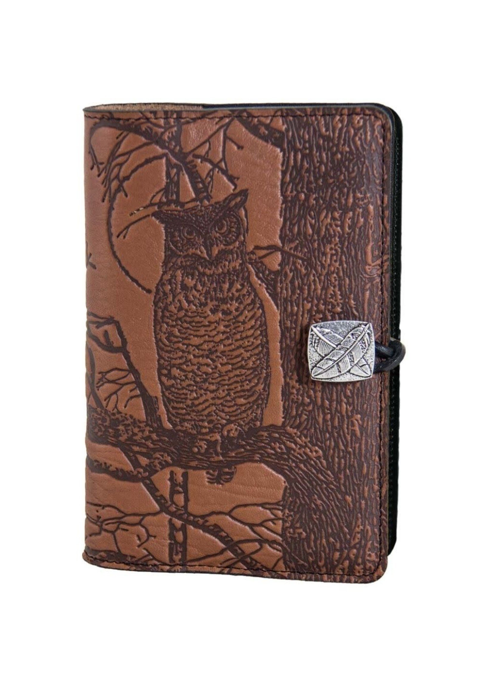 Oberon Design Oberon Small Leather Journal - Horned Owl - Saddle Brown
