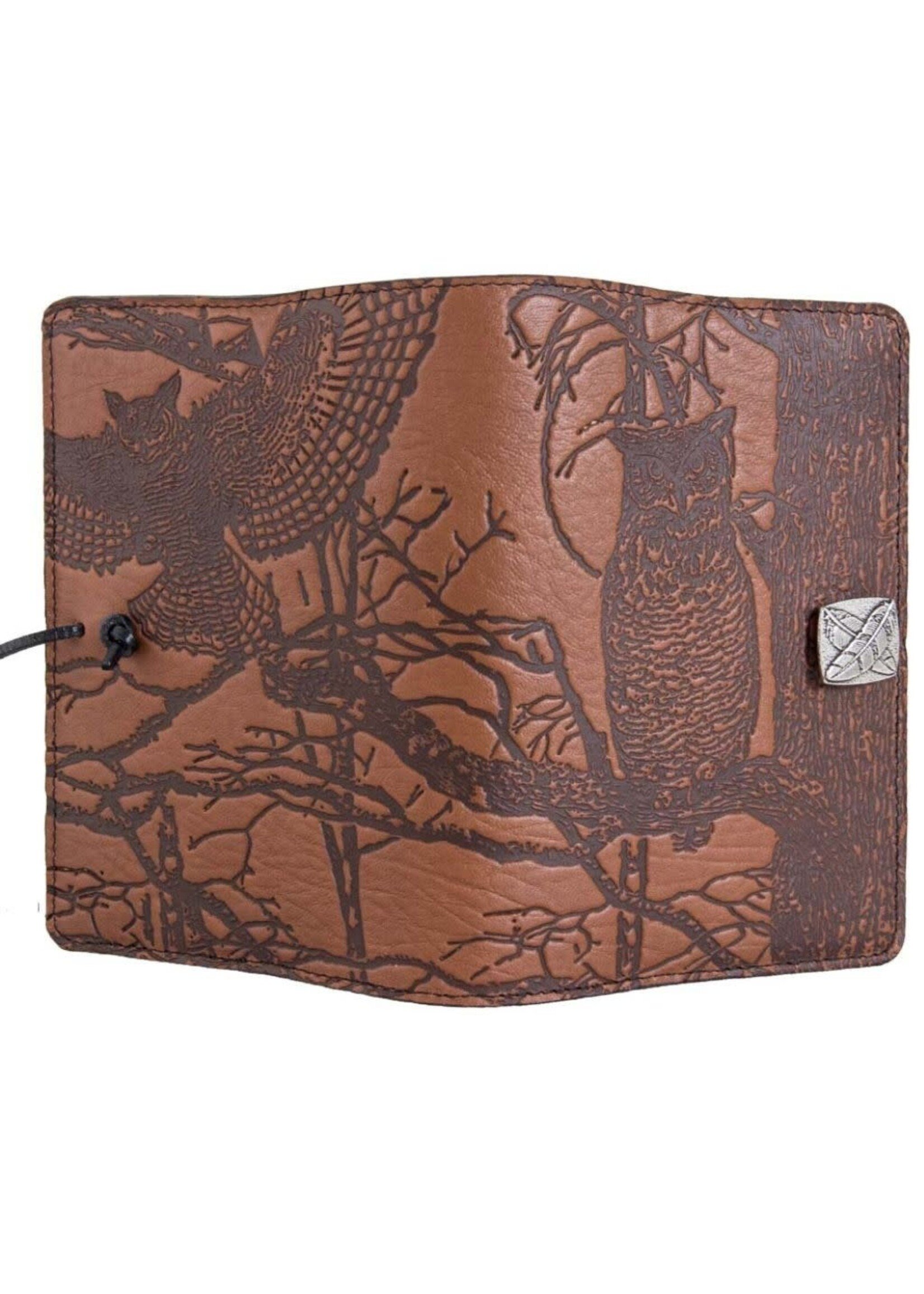 Oberon Design Oberon Small Leather Journal - Horned Owl - Saddle Brown