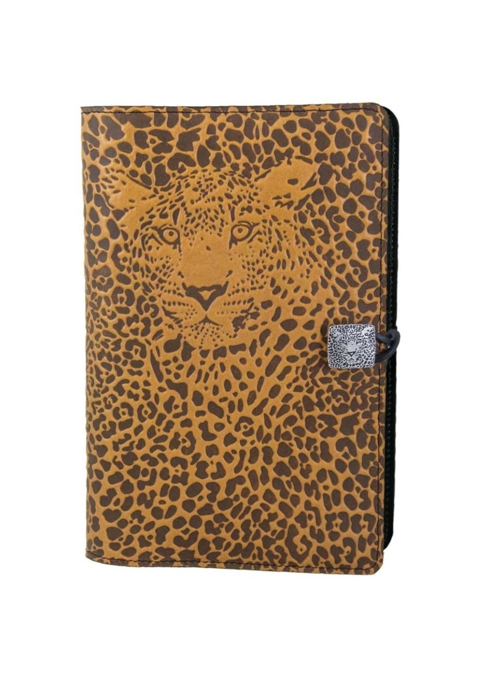 Oberon Design Small Leather Refillable Journal - Leopard - Marigold Yellow
