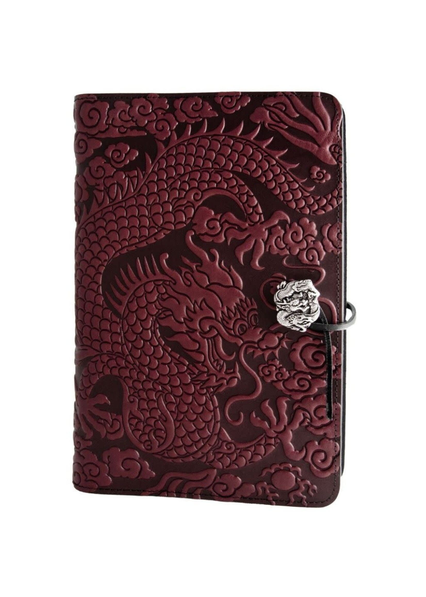 Oberon Design Small Leather Refillable Journal - Cloud Dragon - Wine