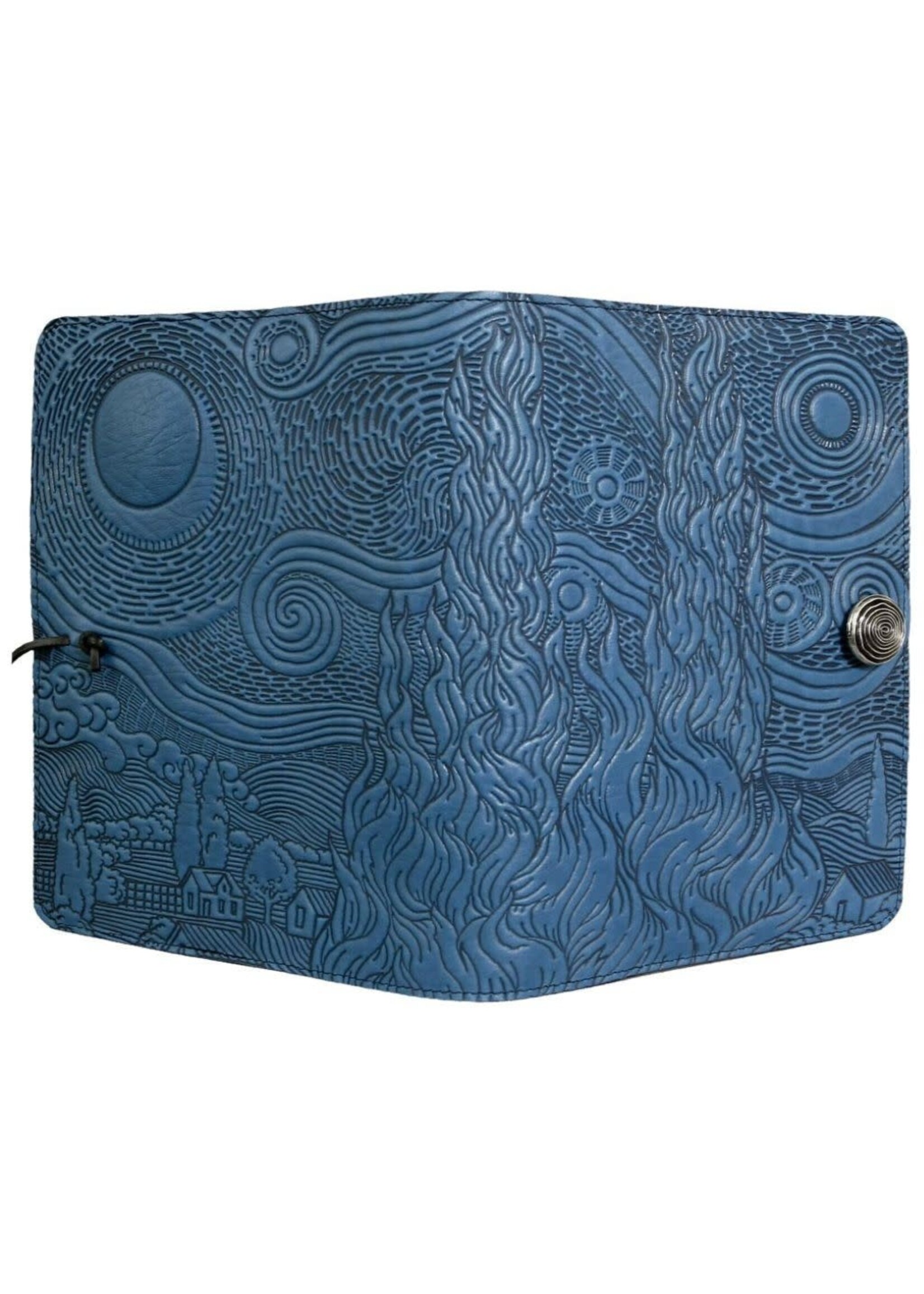 Oberon Design Small Leather Refillable Journal - Van Gogh's Sky - Blue