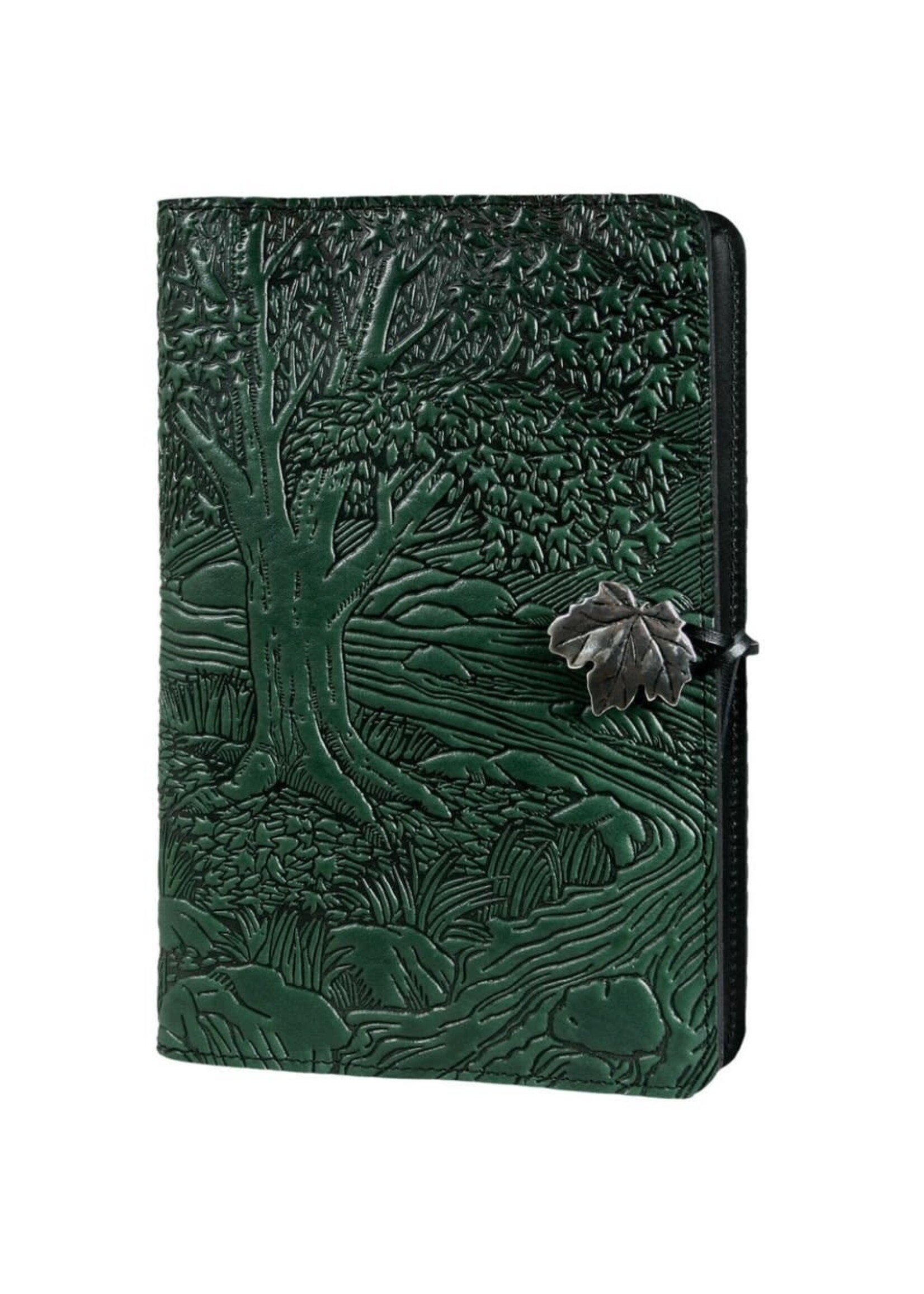 Oberon Design Small Leather Refillable Journal - Creekbed Maple - Green